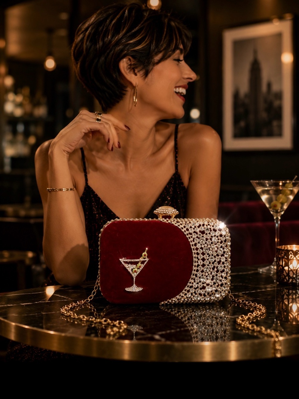 Luxe & Lattice “One Martini Away” Ruby Velvet Swarovski Crystals Evening Bag NWT - Picture 2 of 7